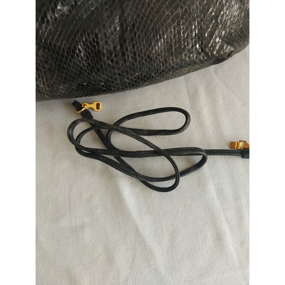 Vintage Aspects Snakeskin Leather Black Clutch Bag with Acrylic closure 1980\'s